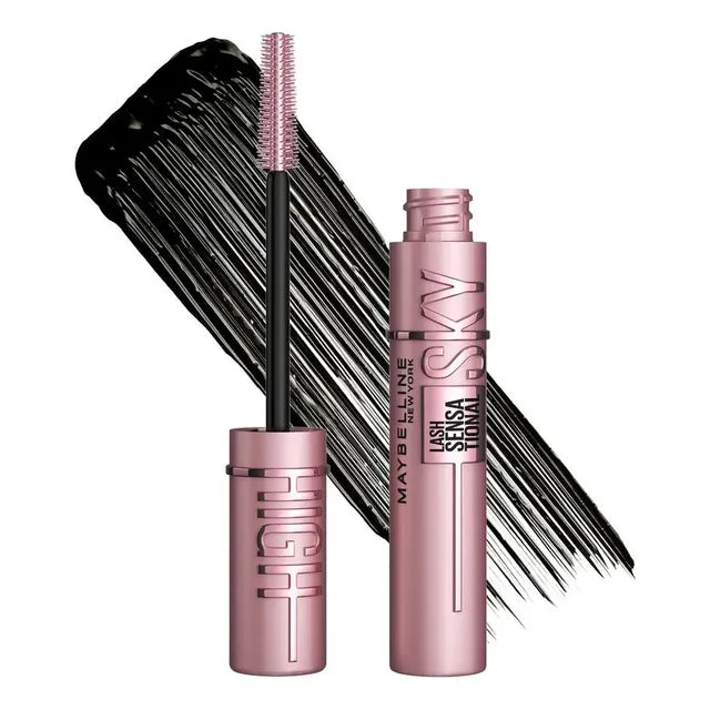 Maybelline Sky High Máscara De Pestañas, Alargamiento Y Volumen Hasta Por 12 Horas, A Prueba De Agua Con Fibras Extensoras Y Extracto De Bambú, Tono Negro 6 Ml Very Black