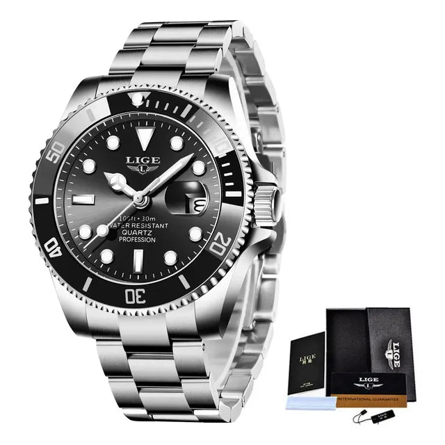 Lige - Reloj Impermeable Para Hombre, Diseño De Fantasma, Co Correa Plateado Bisel Negro Fondo Negro Negro/plateado