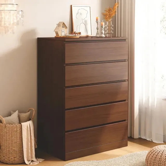 Cómoda De Madera Grandes 5 Cajone Estilo Minimalista Moderno Marrón
