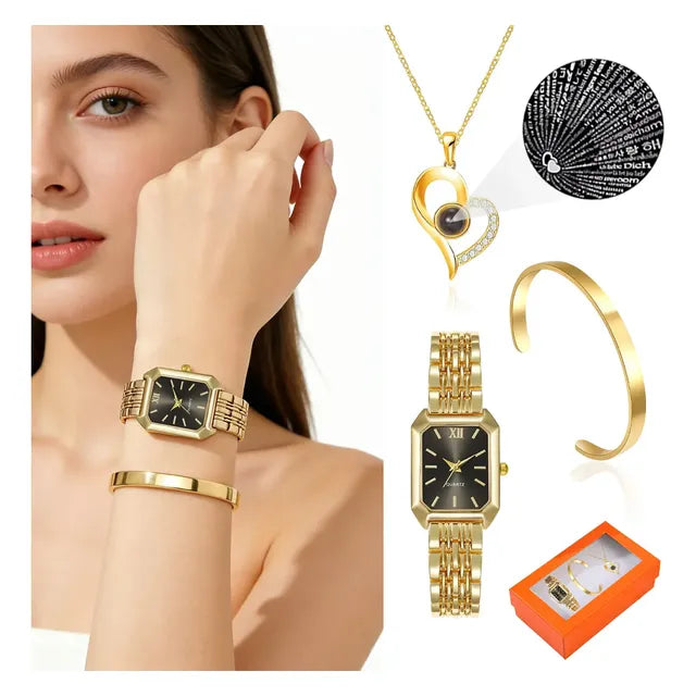 Reloj De Mujer Original Impermeable Cuarzo Y Pulsera+collar