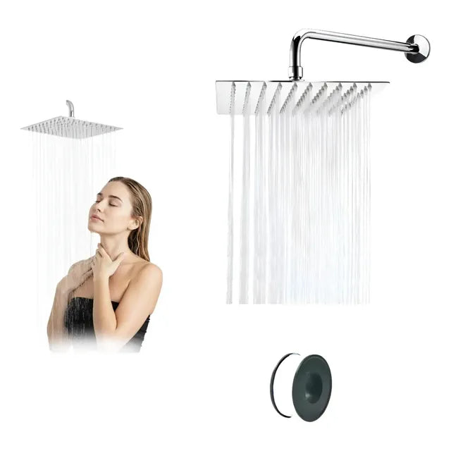Regadera Cuadrada 20x20 Tubo + Teflon Lluvia Presión Acero Plateado Cromado