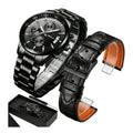 Reloj Phlaromix Patek Philippe Para Hombre, Cuarzo Y Cronógrafo, Con Correa De Cuero Negra De Repuesto Y Caja Regalo Negro Plateado