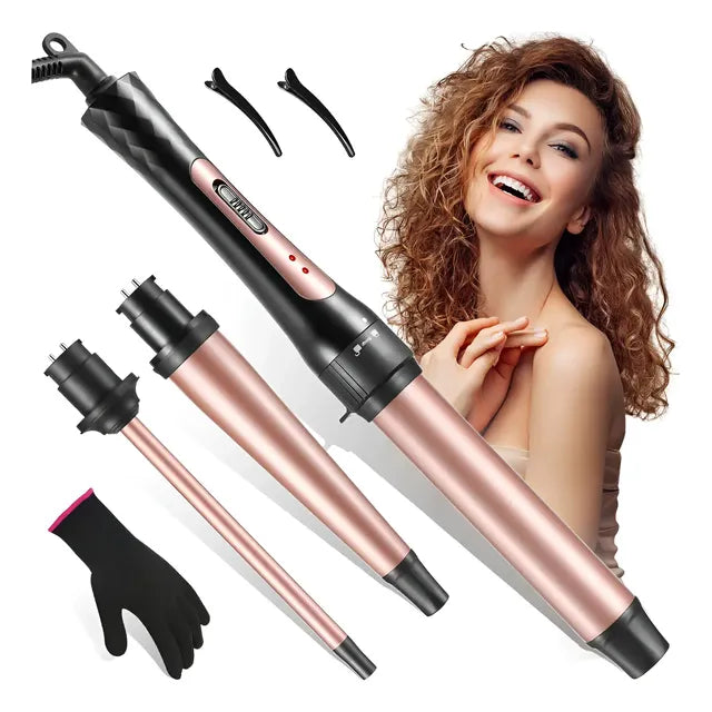 Tenazas Rizadora Con Planchas Cabello Pelo Ajustable 3pcs Rosa3