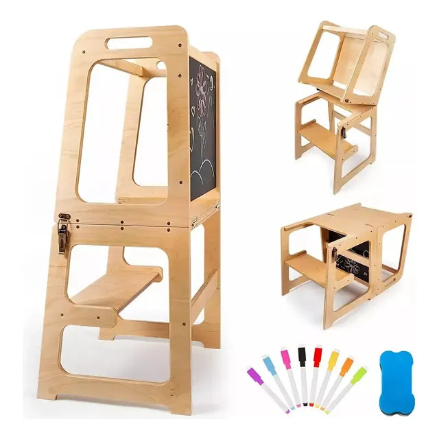 Torre De Aprendizaje Montessori Plegable Con Tablero Dibujo Woody