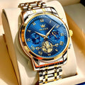 Relojes Caballero Olevs 2859 Reloj Hombre Elegante Rómbico Dorado Blanco Azul Acero