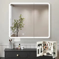 60x65 Espejo Luz Led Touch Pared Baño Tocador Con Estante Blanco