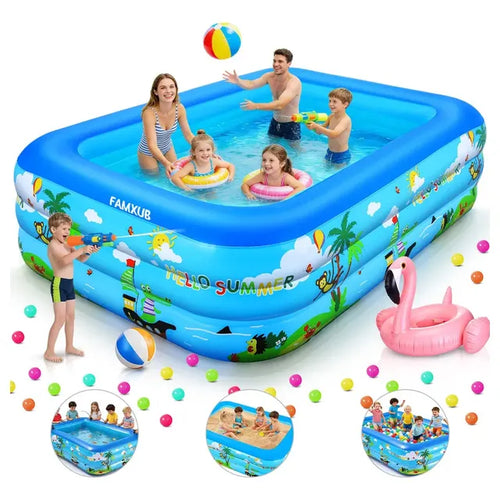Alberca Inflable 180*130*56cm Piscina Niños Familiar Rectangular Azul Grandes Agua De 800l, Famxub Juego Piscinas Verano Engrosada De Tres Plantas Para Jardín, Patio, Fiesta, Inter