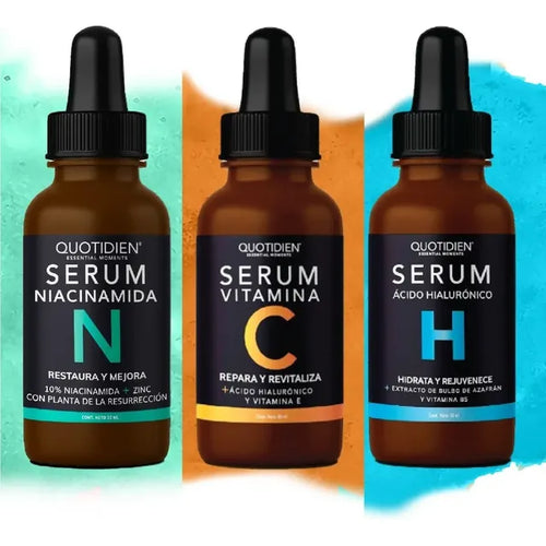 Kit 3 Serum Vitamina C + Suero Acido Hialuronico + Serum Niacinamida Skincare Para Todo Tipo De Piel - Toner Skin Care Piel Grasa - Limpiador Facial - Hidratante -antioxidante - An