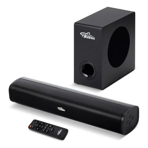 Barra De Sonido 200w Home Theater Con Subwoofer 2.1 Canales Audishako Bs-800, Bluetooth, Control Remoto, Entradas Usb/hdmi-arc/aux/óptica/coaxial Negro 20hz-20khz