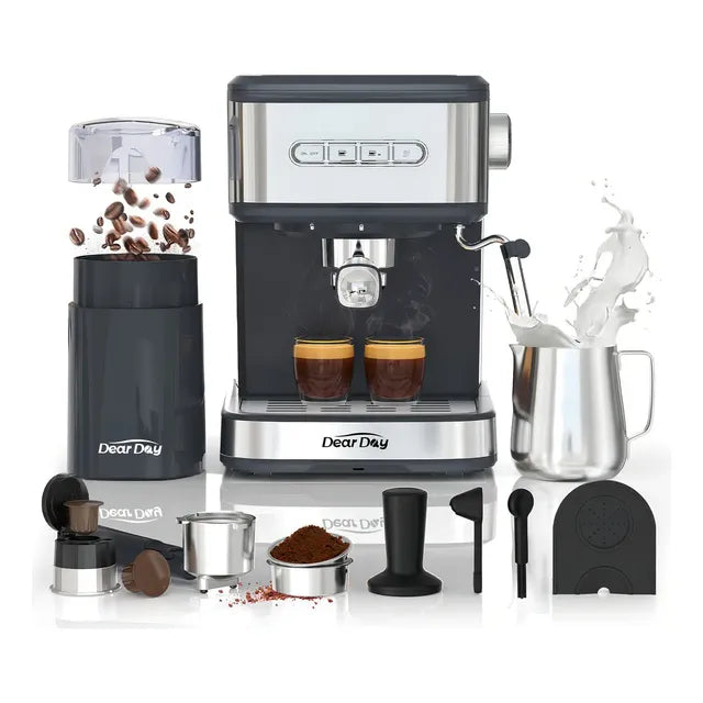 Cafetera Espresso Dear Day Semi Automática Con Molino Y Vaporizador Para Café En Grano O Cápsulas Plateado