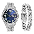 Reloj De Cuarzo Lige Con Diamantes Para Hombre, De Aleación Plateada Y Fondo Azul Plateado