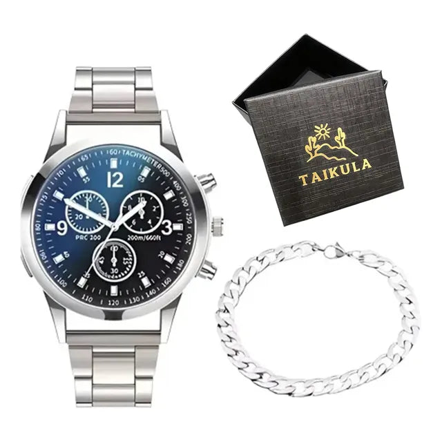 2 Pzas Relojes De Cuarzo Casuales Impermeables Para Hombre Plateado Negro
