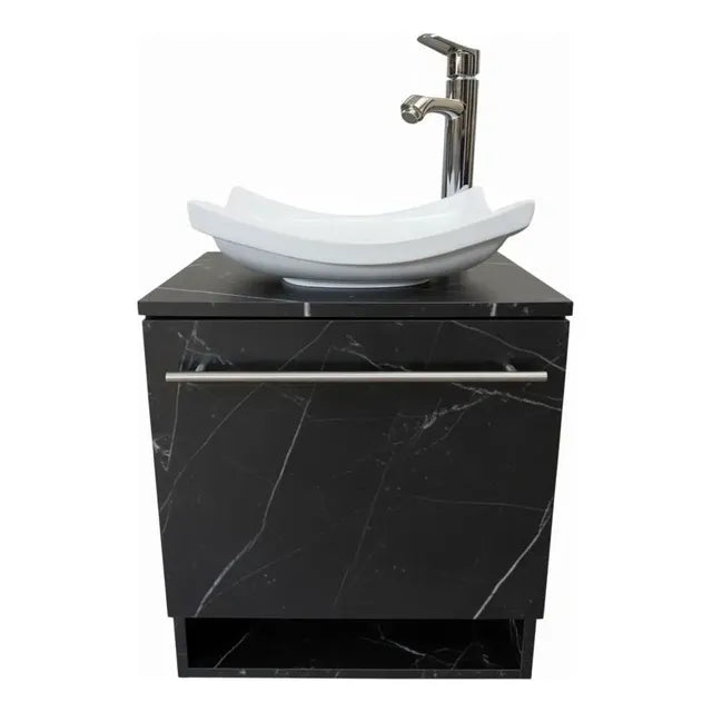 Mueble Gabinete Kit De Baño Verania +monomando+ovalin Lavabo Marmol Negro Blanco Un Agujero