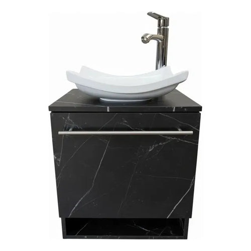Mueble Gabinete Kit De Baño Verania +monomando+ovalin Lavabo Marmol Negro Blanco Un Agujero