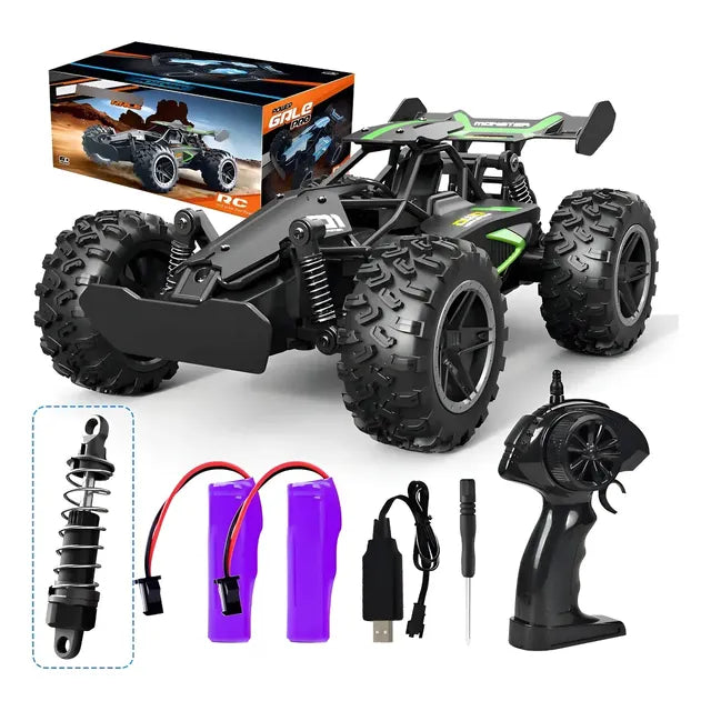 Carro Control Remoto Off-road Juguete Recargable Com 2baterí Verde Vehículo Todoterreno De Control Remoto Inalámbrico