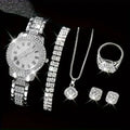 Set Reloj Y Joyería Para Dama 7 Piezas Plateado