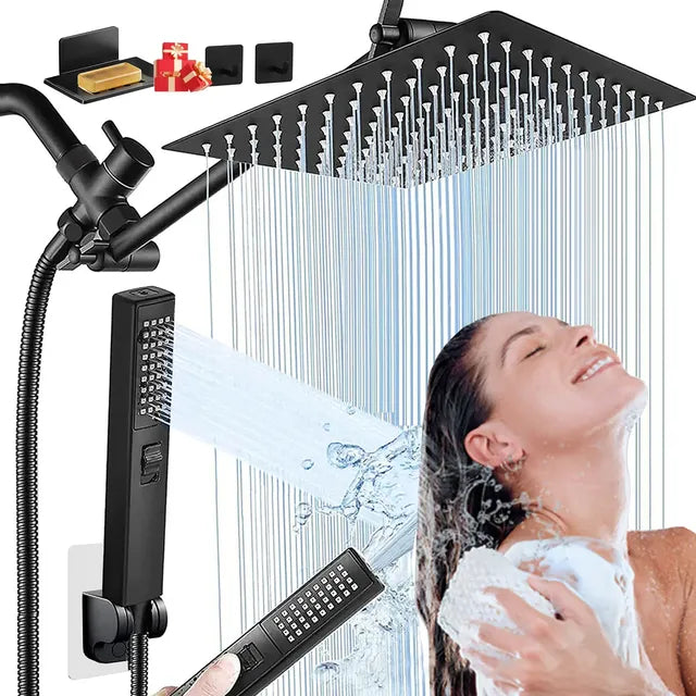 Regadera Cuadrada Negra Ducha Mano De Alta Presion Para Baño Negro