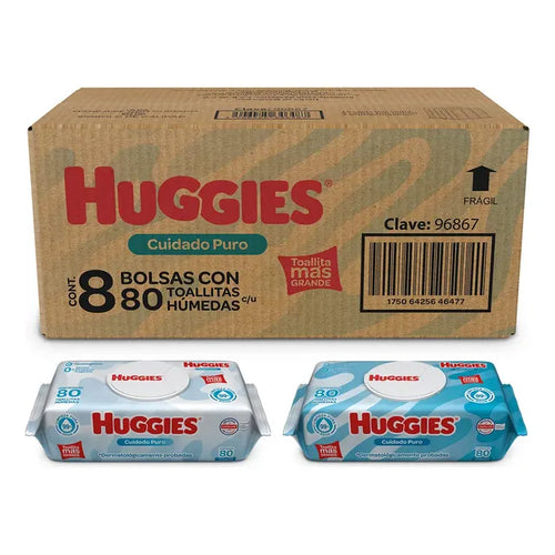 Pack X8 Paquetes De Toallitas Húmedas Huggies Cuidado Puro 80c/uno
