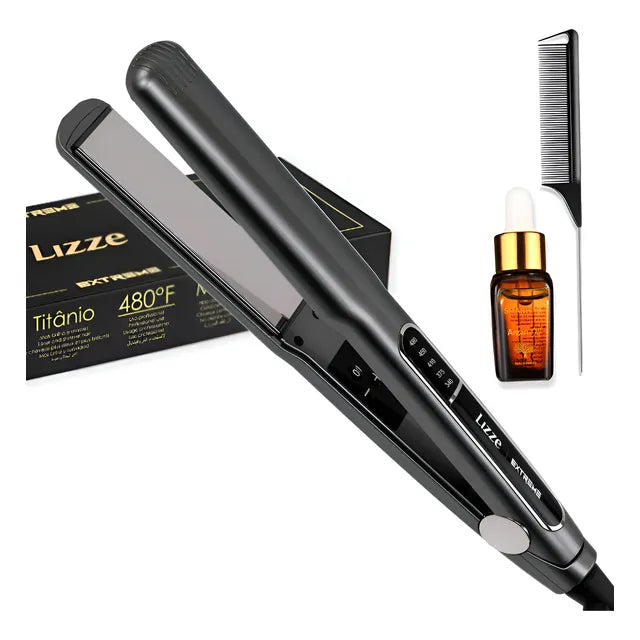 Plancha Cabello Lizze Extreme Placas Titanio 1 1/4 + Regalo Gris