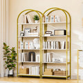 Arch 5 Capas Anaqueles Hierro Estantes De Madera 180 Cm Oro Y Blanco