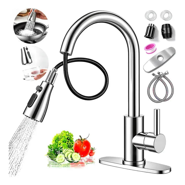 Grifo Mezclador De Cocina Monomando Extraíble De Acero Inox