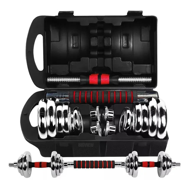 Kit De Mancuernas Ajustables Bigview De 20 Kg Con Barra Y Discos Blanco