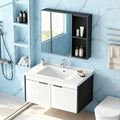 Gabinete Baño Flotante Con Lavabo Cerámico Profundo Y Espejo Blanco Y Negro Blanco Un Agujero