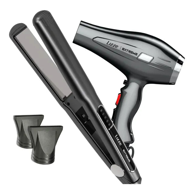Kit Plancha Y Secadora De Cabello Lizze Extreme Gris