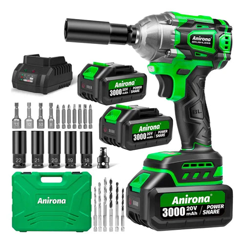 Llave De Impacto Inalámbrico Kit Anirona 3.0ah Con 2batería